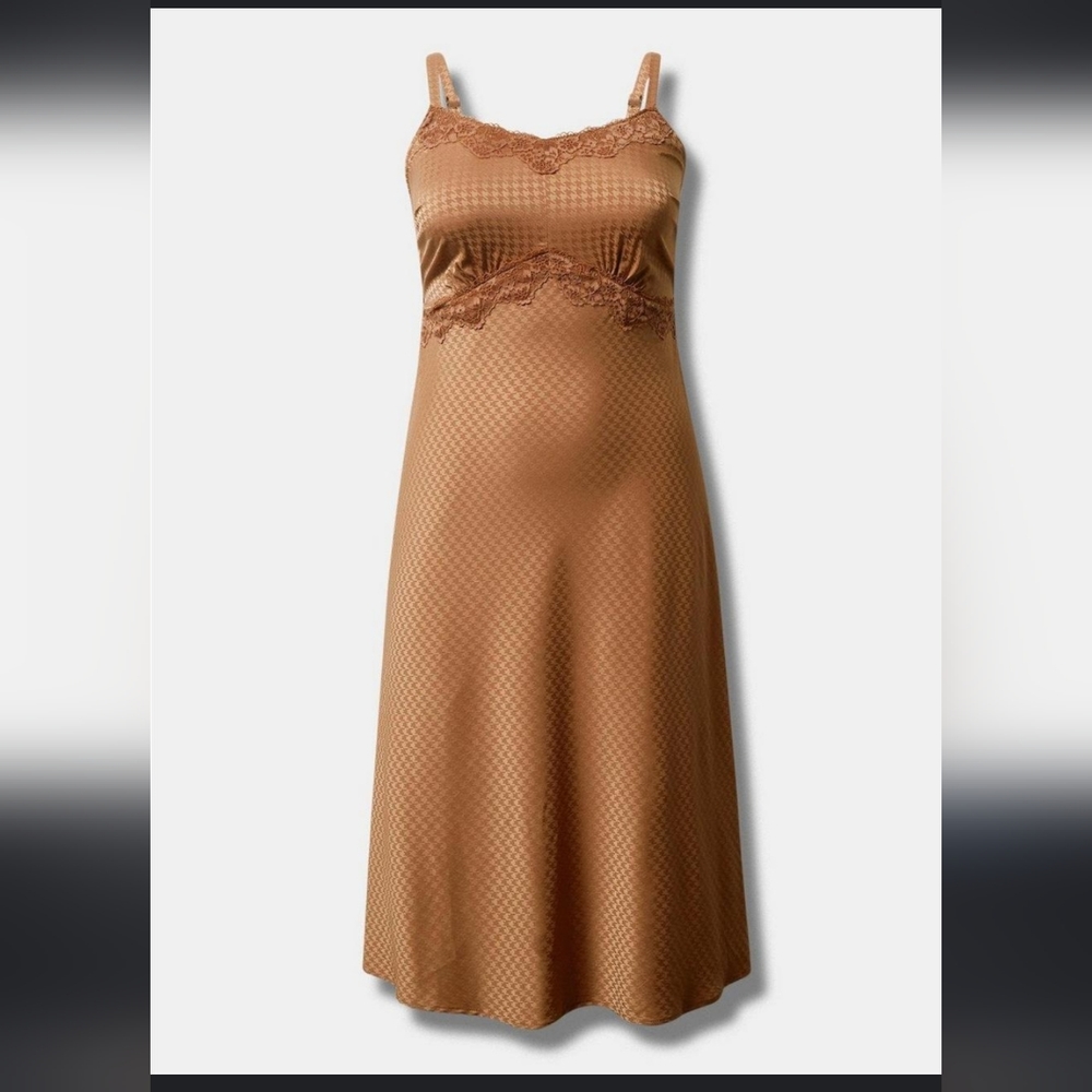 torrid Brown Satin Lace Trim Slip Dress